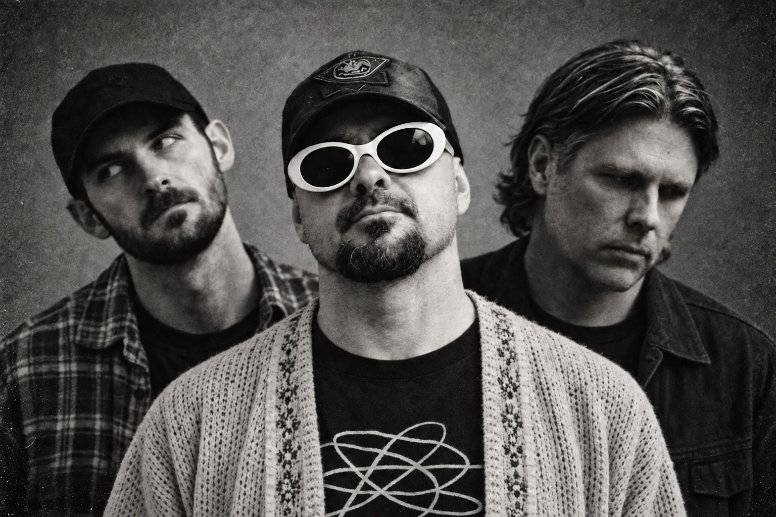 Frequency 7 in a black-and-white portrait for their Nirvana tribute show